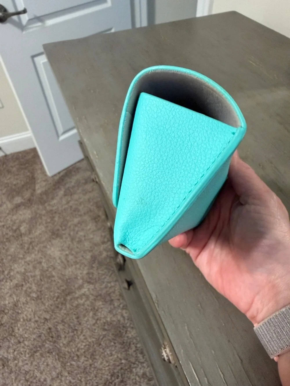 Tiffany & Co. Authentic Women’s Eyeglass Case / Blue Leather / Good Condition